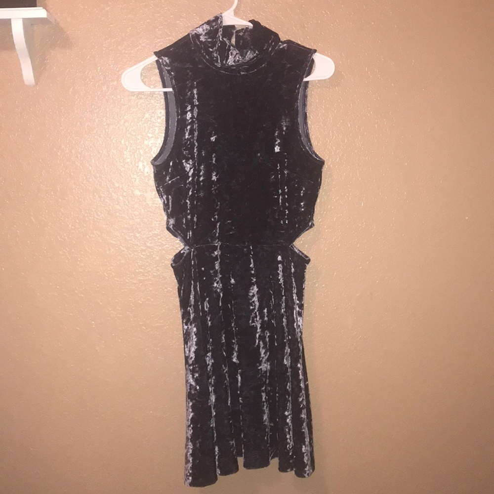 NWT Dark Gray Mock Neck Cutout Velvet Dress